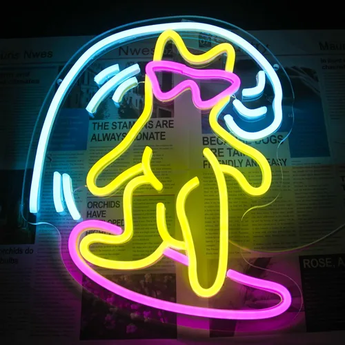 Miniatura 5 de Letrero de Neón de Gato Surfeando Letrero de Neón de Gato Surfista Genial Letreros LED para Pared Tabla de Surf Colorida Luz de Neón Regulable