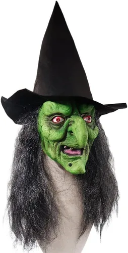 Miniatura 6 de Máscara de bruja de anciana, máscara de disfraz de Halloween con cabello y sombrero, espeluznante fiesta de miedo, accesorio de cosplay, máscara