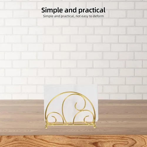 Miniatura 5 de Flat Napkin Holder for Table Metal Nordic Style Napkin Dispenser with Weighted Arm Gold Finish for Home Restaurant and Outdoor Use