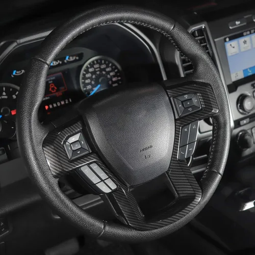 Miniatura 5 de Linskip Moldura para volante compatible con Ford F150 2015-2020 y F250 F350 Super Duty 2017-2022, para Ford Expedition 2018-2021, funda para Negro