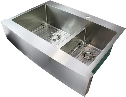 Transolid DTDOF362510 Diamond - Fregadero de cocina de acero inoxidable calibre 16 con doble orificio de montaje doble 60/40, 36 x 25 x 10 pulgadas,