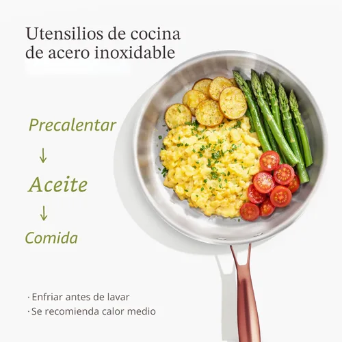 Miniatura 4 de CAROTE Sartén de 10 Pulgadas de Acero Inoxidable de Tres Capas, Sartén Antiadherente para Huevos y Tortillas, Apto para Horno, Inducción, Compatible