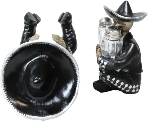 Miniatura 6 de Ebros Gift Juego de 2 figuras tradicionales del Día de los Muertos Esqueleto de Mariachi Folklore Banda Cantante de Vino y Salero Pimentero Salero