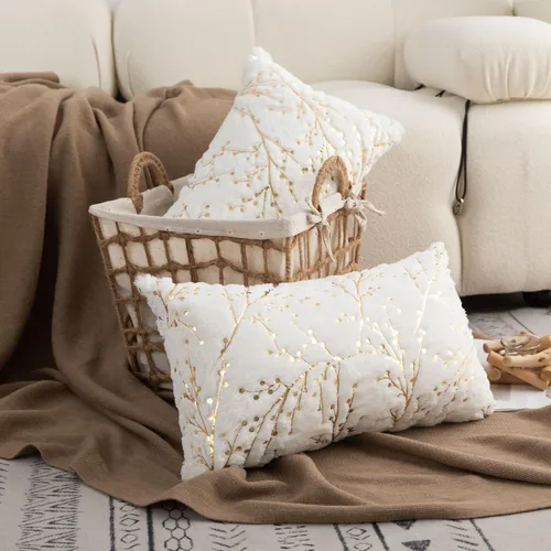 Miniatura 14 de LIGICKY Juego de 2 fundas de almohada de piel sintética blanca esponjosa con ramas plateadas con purpurina, decorativas, suaves, peludas, cuadradas
