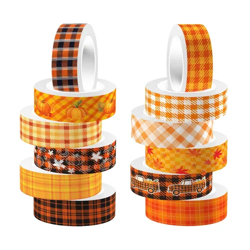 Miniatura 7 de Juego de cinta Washi de arce de calabaza de 16.4 pies, 12 rollos de hojas de otoño con tema de Acción de Gracias, decoración para álbumes