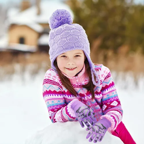 Miniatura 32 de Hicdaw 6 pares de guantes de invierno para niños, guantes de punto elásticos y cálidos para niños o niñas