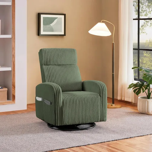 Miniatura 10 de Yaheetech Silla deslizante giratoria de 360° para cuarto de bebé, silla mecedora para amamantar con bolsillos laterales, mecedora de pana para sala
