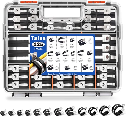 Miniatura 8 de Taiss Kit surtido de 270 abrazaderas de cable, abrazaderas de tubo de alambre aisladas de goma de acero inoxidable 304, 10 tamaños, abrazaderas