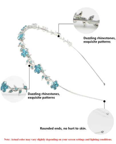 Miniatura 2 de Wecoe Paquete de 4 tocados nupciales de diamantes de imitación azul claro – Diademas de metal con hojas de mariposa de cristal para mujeres, niñas