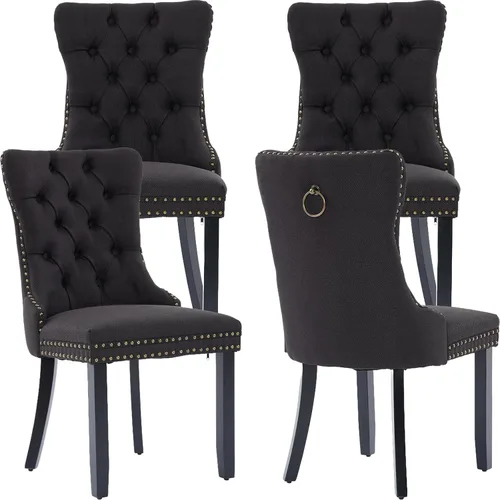 Miniatura 18 de Sillas de Comedor Juego de 4 sillas de comedor tapizadas de lino, sillas de comedor modernas de mediados de siglo, sillas de cocina y comedor