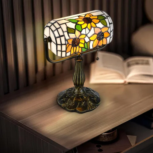 Miniatura 4 de Tiffany Bankers Lámpara de Escritorio, Luz de Piano de Vidrio Emplomado de Girasol con Bombilla LED, Lámpara de Escritorio Estilo Tiffany Vintage