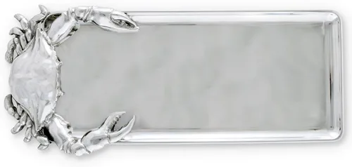 Miniatura 2 de Arthur Court Designs - Bandeja oblonga de cangrejo de aluminio, bandeja para servir alimentos, tema costero, océano, metal, calidad artesanal