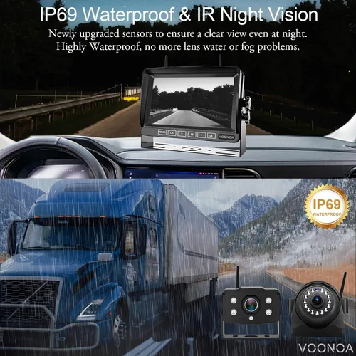 Miniatura 8 de Sistema de cámara inalámbrica 1080P para RV, cámara de respaldo de visión nocturna IP69 impermeable con cámara de visión trasera lateral y monitor