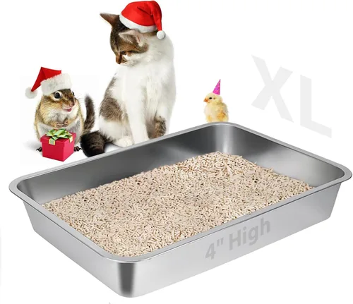 Miniatura 11 de LIHONG Caja de arena de acero inoxidable para gatos, caja de arena de metal extra grande para gatos grandes, gatitos, conejos, sin olor, 6 pulgadas
