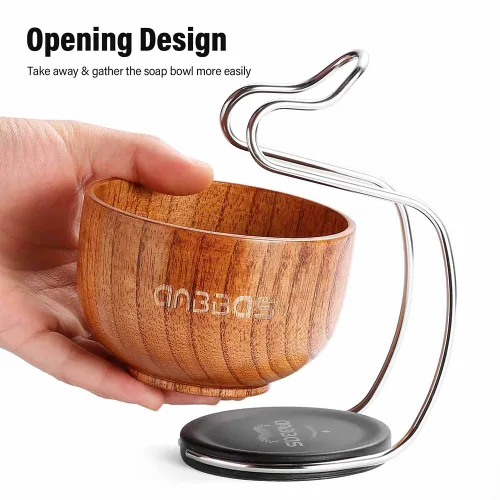 Miniatura 5 de Anbbas Cepillo de afeitar de pelo de tejón puro, mango de madera y jabonera grande con soporte de afeitado de acero inoxidable, kit 3 en 1