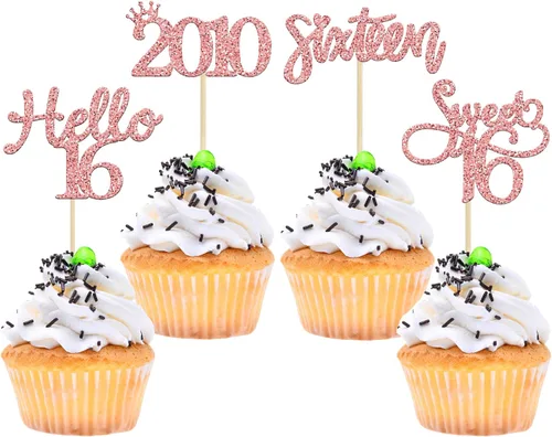 Miniatura 64 de Gyufise Paquete de 24 adornos negros para cupcakes de 10.º cumpleaños con purpurina negra 10 Ten Hello 10 Dights dobles desde 2015 para decoraciones