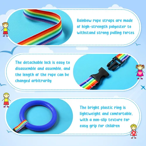 Miniatura 3 de Tatuo Juego de 12 cuerdas para caminar para niños en edad preescolar, cuerda de transición desmontable, cuerda de seguridad para guardería Azul