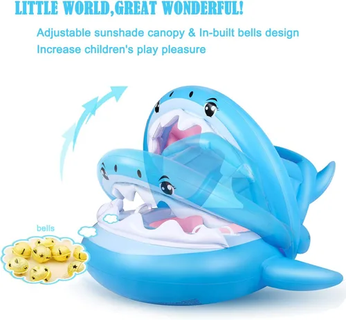 Miniatura 3 de Flotador de piscina para bebés con toldo inflable de tiburón para niños de 6 a 36 meses