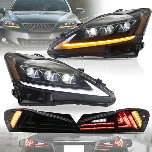 VLAND Faros delanteros y luces traseras aptos para Lexus IS250 IS350 IS 220d 2006-2012 (luces traseras no para IS250C 350C/convertible), faro 11-14