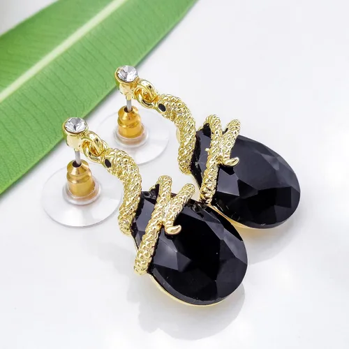 Miniatura 55 de Navachi Pendientes colgantes de gota de serpiente con forma de pera multicolor de cristal chapado en oro de 18 quilates