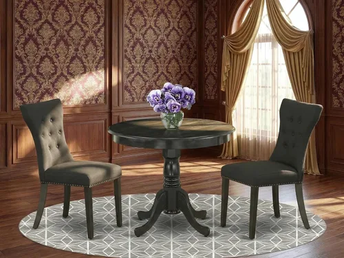 Miniatura 2 de East West Furniture ANGA3-ABK-24 - Juego de comedor de 3 piezas para espacios pequeños que contiene una mesa de cocina redonda con pedestal y 2