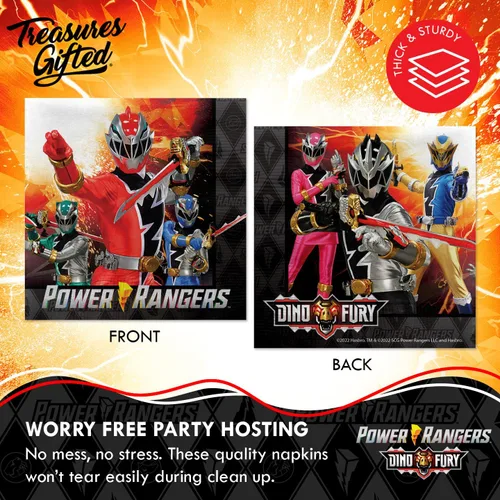 Miniatura 4 de Treasures Gifted Suministros de fiesta con licencia oficial de Power Rangers, paquete de 32 servilletas, decoraciones de cumpleaños de Power