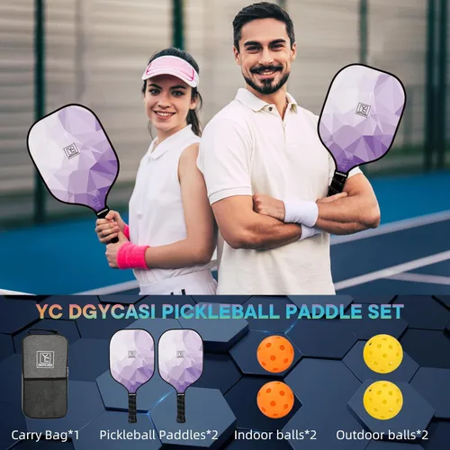 Miniatura 6 de YC DGYCASI Pickleball Paddles Set of 2, 2026 USAPA Approved Pickleball Set, Fiberglass Lightweight Pickle Ball Rackets 2 Pack, 2 Outdoor Pickleball