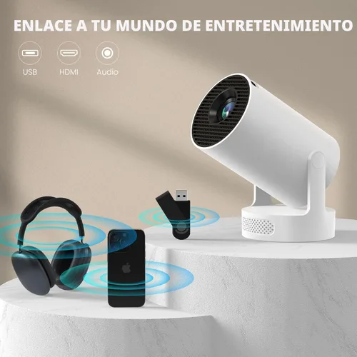 Miniatura 7 de Mini proyector portátil con soporte 4K, Bluetooth 5.4 WIFI6, altavoz base de sonido de 5 vatios, 160 ANSI, Android 11, rotación de 210°, proyector