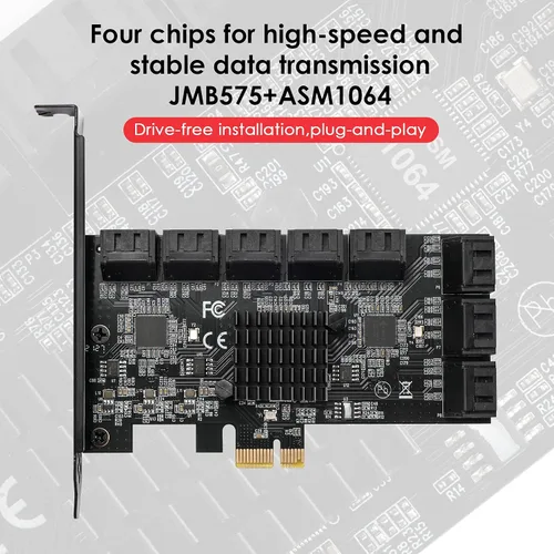 Miniatura 6 de PCle Tarjeta de expansión de controlador SATA III de 16 puertos, 6Gbps X1/X4/X8/X16, soporta 16 dispositivos SATA con cables y soporte de perfil