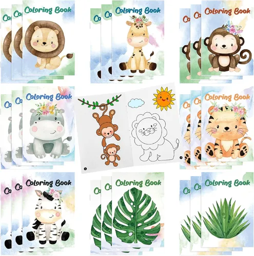 Jutom 24 piezas de libros para colorear para niños, a granel, safari de animales de la selva, libros para colorear, bolsas de regalos, regalos de
