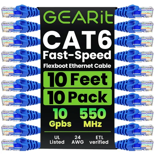 Miniatura 19 de GEARit Cable de conexión Ethernet Cat 6 de 0.5 pies, color negro (paquete de 10), cables de conexión Cat6 de 0.5 pies, cable de conexión