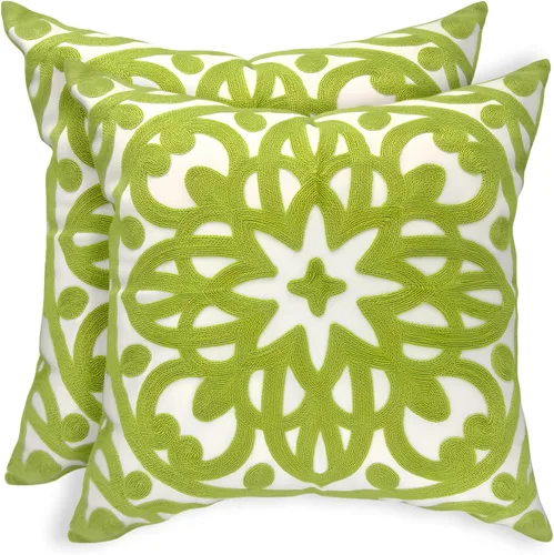 Miniatura 57 de Alysheer - Funda de almohada lumbar decorativa bordada 12" x 20", patrón de bordado clásico Boho Mandala, funda de cojín rectangular de algodón