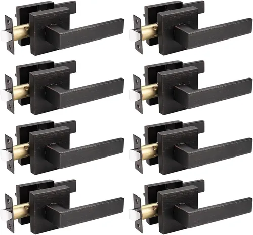 Miniatura 24 de Probrico - Juego de 5 manijas de puerta de paso resistentes para armarios y pasillos, juego de manijas de puerta sin llave de diseño cuadrado Oil