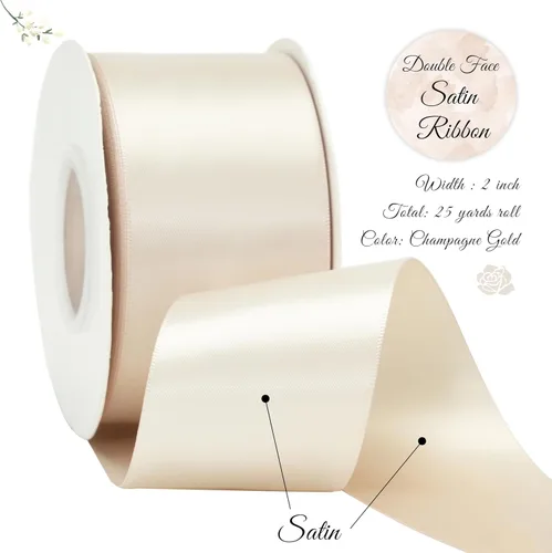 Miniatura 2 de Cinta de Satén Champán - 2 Pulgadas de Doble Cara Gruesa de Seda Champán Nude para Decoración de Bodas, Envoltura de Regalos, Recuerdos de Fiesta