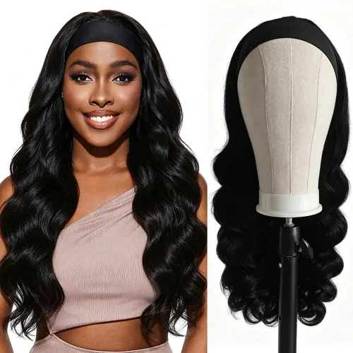 Miniatura 15 de Peluca de cabello humano brasileño ondulado con diadema, pelucas con diadema para mujeres negras, pelucas de cabello humano para llevar y llevar