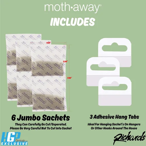 Miniatura 6 de Richards Homewares Moth Away - Repelente natural no tóxico a base de hierbas, 6 sobres jumbo