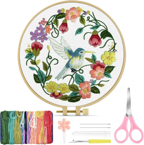 Miniatura 20 de TINDTOP Kit de Bordado para Principiantes Adultos, Kit de Bordado de Pájaros para Principiantes, Incluye Tela de Bordado Aros Hilos para Amantes
