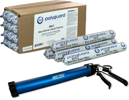 Miniatura 12 de POLYGUARD Blue Barrier Liquid Flashing Paquete de 12 tubos de salchicha de 20 onzas. Sistema de barrera de aire resistente a la intemperie alrededor