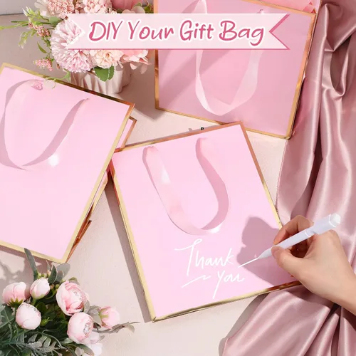 Miniatura 3 de Yeaqee Paquete de 24 bolsas de regalo de papel metálico con asa y papel de seda 9 x 7 x 3.1 pulgadas, papel de aluminio dorado, bolsas de regalo
