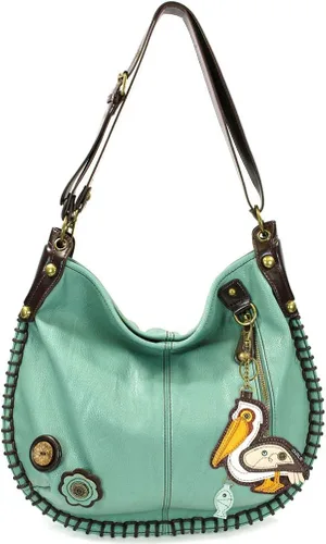 Chala Bolsos de mano, estilo casual, suave, grande hombro o bolso cruzado con llavero, color verde azulado, Búho