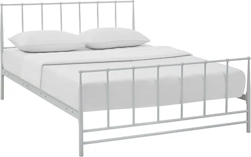 Modway Cama de plataforma King de metal de acero con soporte de listones de metal en blanco