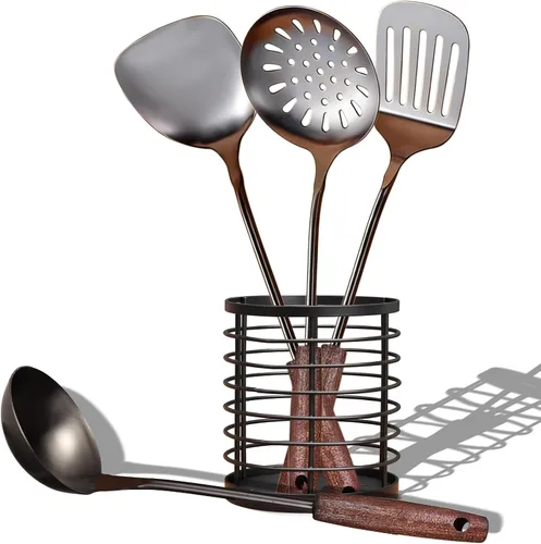 Miniatura 12 de MARTE Juego de utensilios de cocina de cocina con soporte para utensilios, 8 herramientas de servir, juego de espátulas de cocina de acero Juego de 7