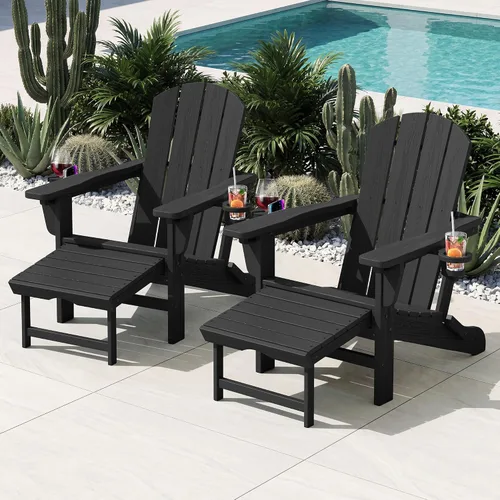 Miniatura 2 de KINGYES Silla Adirondack plegable ajustable con otomana retráctil, silla reclinable Adirondack de polietileno de alta densidad con soporte