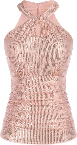 GRACE KARIN Camisetas de lentejuelas para mujer, elegantes camisetas sin mangas brillantes brillantes para fiesta, club, cóctel, ajustadas,