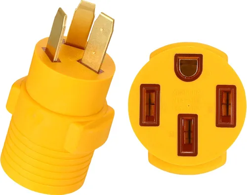 Kanayu Adaptador de Estufa de 3 Clavijas Compatible con Adaptador NEMA 10-50p a 14-50r Enchufe Macho de 3 Clavijas a Receptáculo Hembra de 4 Amarillo