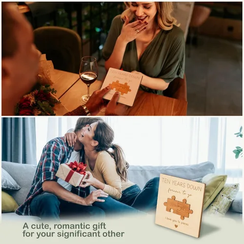 Miniatura 5 de WOODAMORE Tarjeta de regalo de aniversario de 10 años para él y esposo, regalos de madera para el décimo aniversario de boda, tarjetas de feliz 10