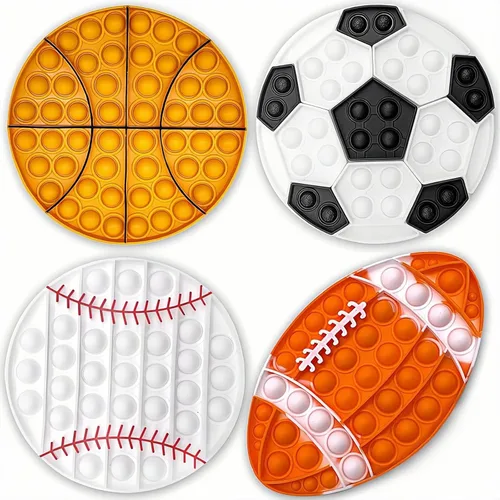4 piezas de juguetes para ansiedad, juguetes deportivos para presionar burbujas, juguete sensorial para fútbol, baloncesto, béisbol, rugby, juguetes