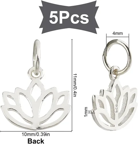 Miniatura 2 de SUNNYCLUE 1 caja de plata de ley con diseño de flor de loto y flor de la vida, colgantes de loto hueco para hacer joyas, aretes, collares, pulseras