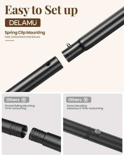 Miniatura 7 de Delamu Perchero de doble barra para colgar ropa con ruedas rodantes, ganchos, perchero de metal, perchero portátil con estantes para dormitorio