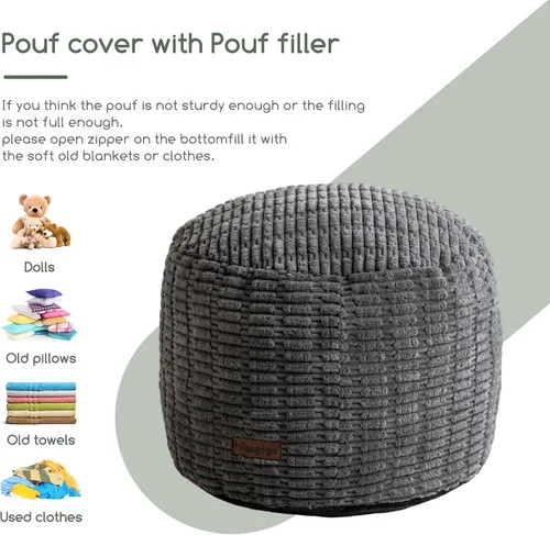 Miniatura 8 de HIGOGOGO Puf otomano relleno redondo moderno relleno de espuma pufs para sala de estar, silla, decorativo, 20 x 15 pulgadas, taburete bohemio Gris
